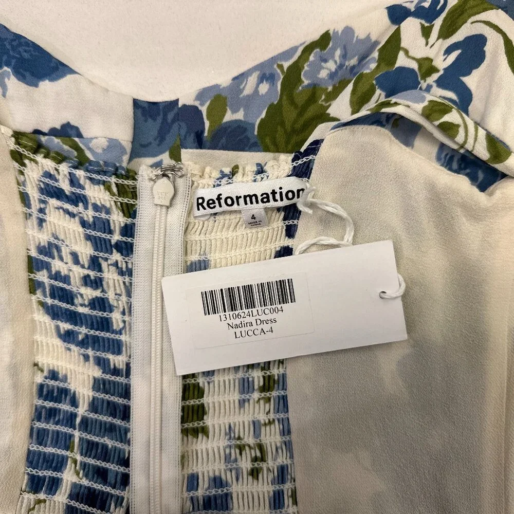 REFORMATION Nadira Lucca Floral Pattern Sleeveless Midi Dress (Blue/Cream/Green) - Picture 14 of 16